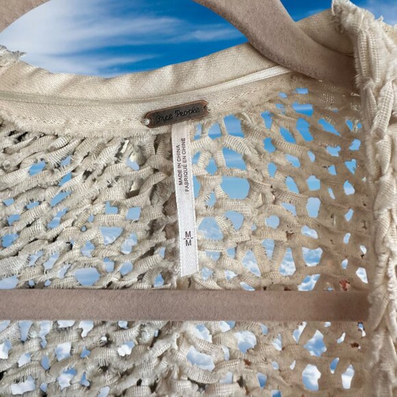 Free People Daiquiri Open Knit Sweater Cardi Ivory Size Medium - Picture 6 of 11